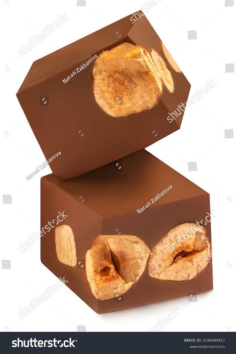 Cubes Milk Chocolate Bar Nuts Isolated Stock Photo