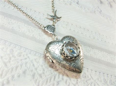 Compass Locket Silver Locket Necklace Follow Your Heart Compass