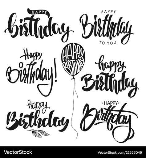 Happy Birthday Calligraphy Hand Lettering Set Vector Image