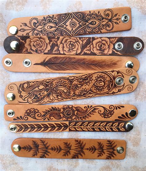 Leather Burned Bracelet ~ Original Geometric Pattern ~ Ooak Handmade