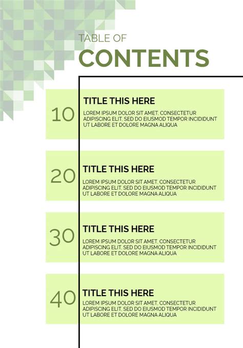 Free High Quality Professional Table Of Contents Template