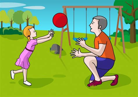 La Niña Y El Papá Juegan A La Pelota En El Parque Soyvisual