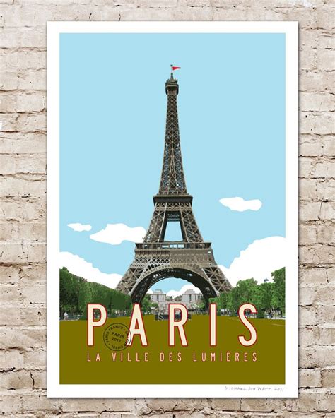 Paris Travel Poster Paris Art Eiffel Tower Illustration Personalized