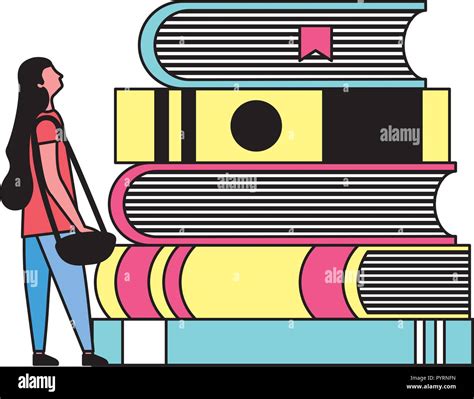 Student Woman And Stack Books Stock Vector Image And Art Alamy