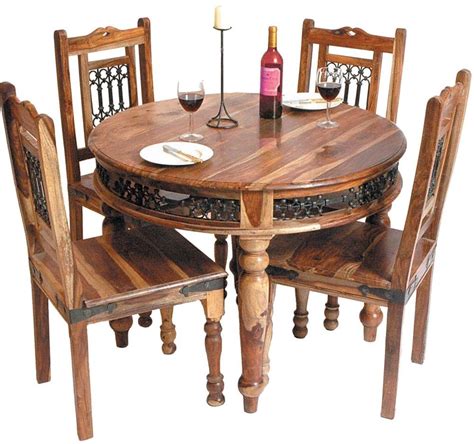 Jaipur Jali Sheesham Dining Set Round With 4 Chairs In 2020 Indian Dining Table Circular