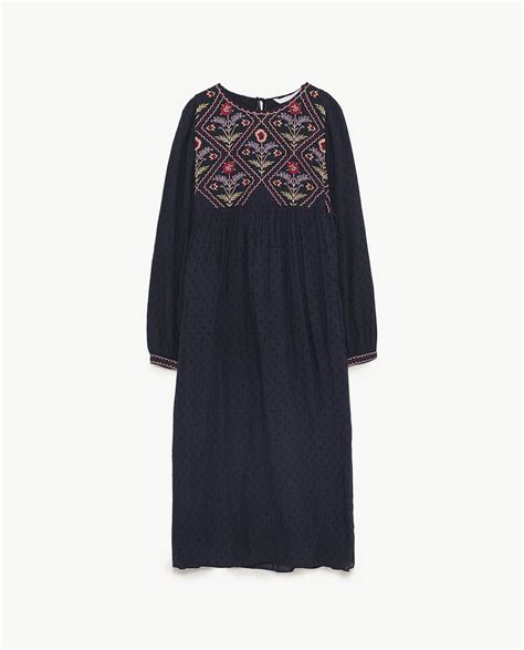 Zara Navy Dress With Embroidery Dresscodes