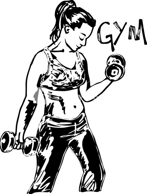 Sketch Of A Woman Working Out At The Gym With Dumbbell Weights Vector