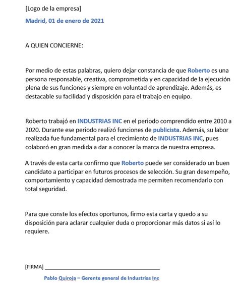 Formato de CARTA DE RECOMENDACIÓN PERSONAL Cómo redactarla