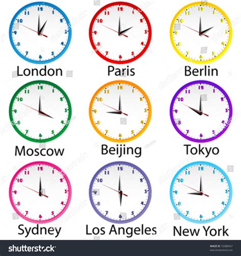 Colored Clocks Hours Around World Stock Vector Royalty Free 72088567
