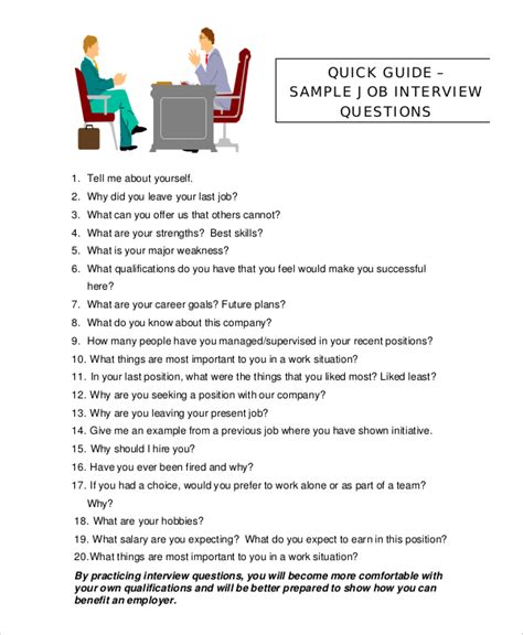 Interview Questions Worksheet For A Job