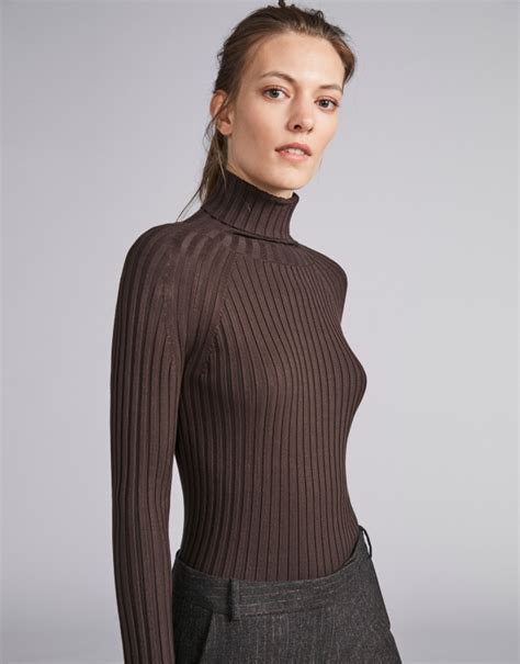 Brown Ribbed Sweater With Turtle Neck Woman Roberto Verino
