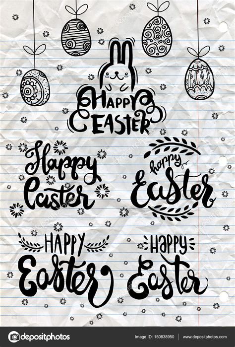 Hand Written Easter Phrases Happy Easter Lettering Modern Call Stock