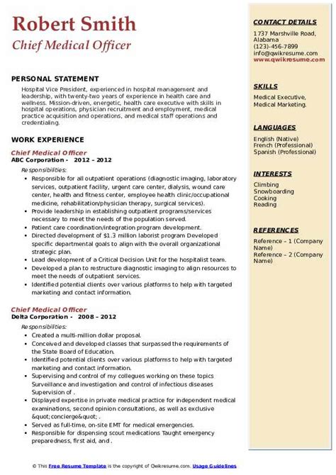 Chief Medical Officer Resume Samples Qwikresume