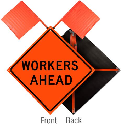 Workers Ahead Roll Up Sign X4737 By
