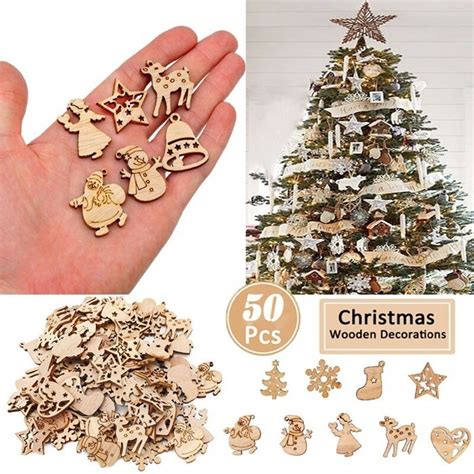 50 Pçsset Mini Decoração Da árvore De Natal Ornamentos De Madeira