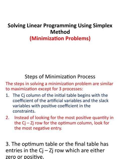 Lp Using Simplex Method Minimization Process Pdf Mathematical