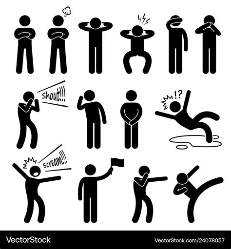 Human Action Poses Postures Stick Figure Vector Image