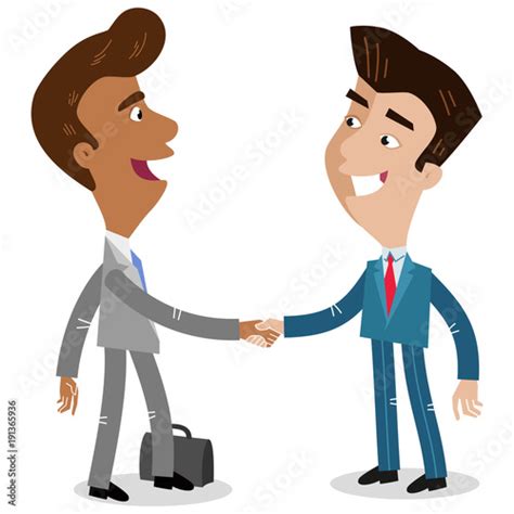 Vector Illustration Of Two Asian Cartoon Businessmen Shaking Hands