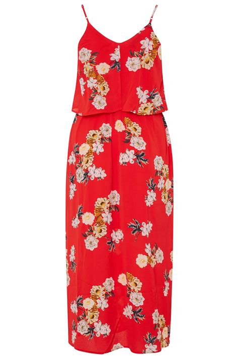 Yours London Red Floral Double Layer Maxi Dress Yours Clothing