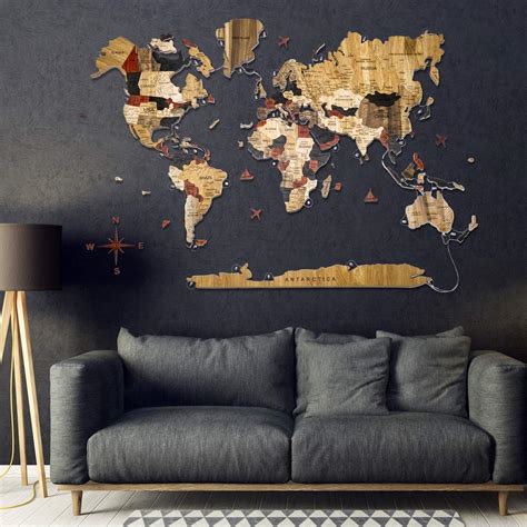 Led 3d Solid Wood World Map Wall Art With Backboard Large