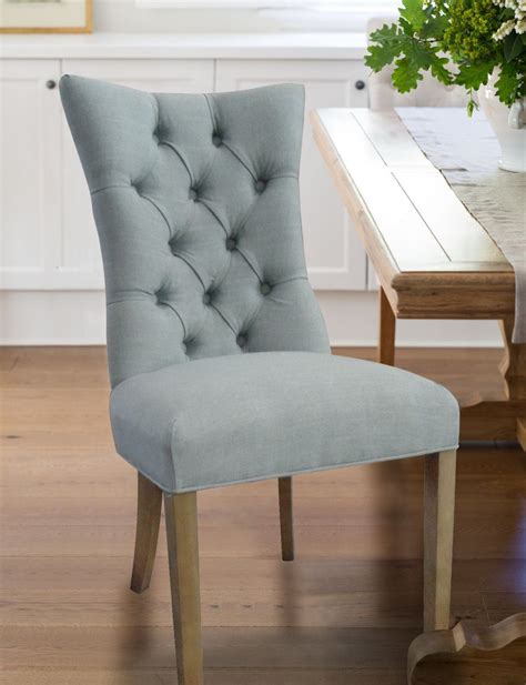 Great savings & free delivery / collection on many items. Duck Egg Blue Linen Curved Back Buttoned Dining Chair from ...