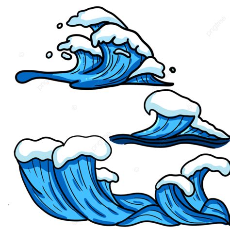 Ocean Waves Free Buckle Elements Ocean Waves Blue Spray Decorative