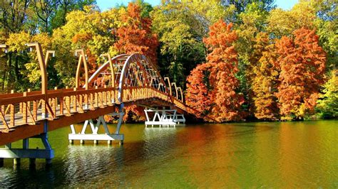 Beautiful Bridge Over River In Autumn Wallpapers Hd Desktop And