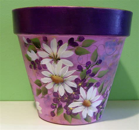 Hand Painted Flowerpot Painted By Dori From Purplepetals Net Flower