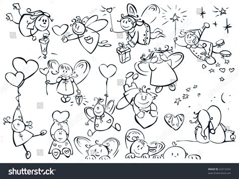 Set Of Cute Angels For Design Valentines Day Stock Vector