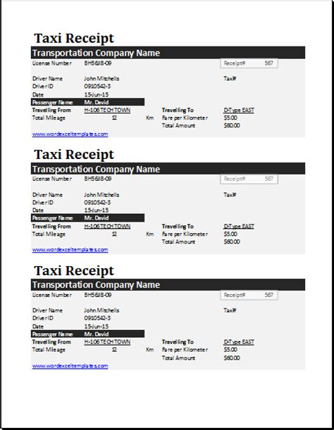 taxi receipt editable excel template word excel templates