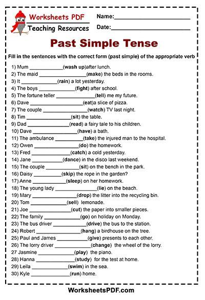 Fill In The Blanks With A Verb From The Box In The SIMPLE PAST Worksheets PDF