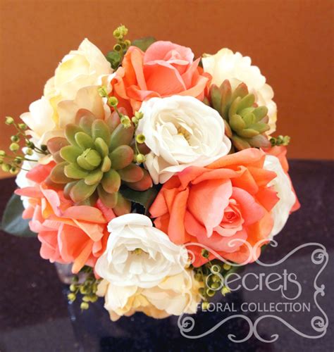 Artificial Real Touch Coral Pink Roses White Ranunculus Succulents