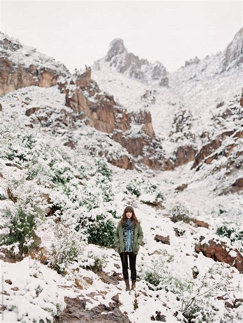 Woman Hiking In Snowy Mountain Del Colaborador De Stocksy Daniel Kim