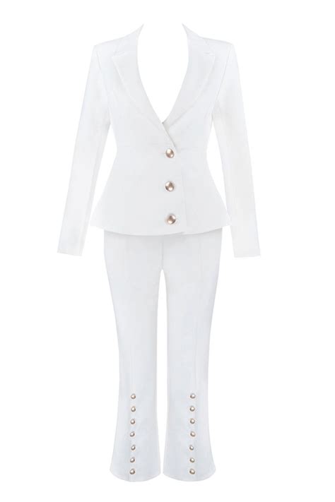 White V Neck Sexy Business Pant Suits Set Shopperboard