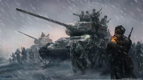 1600x900 Resolution Soviet Soldiers In Winter Artwork Tank Red Army