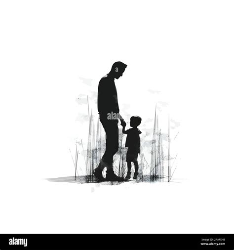 Ilustración Vectorial De Padre E Hijo En Silueta Negra Contra Un Fondo
