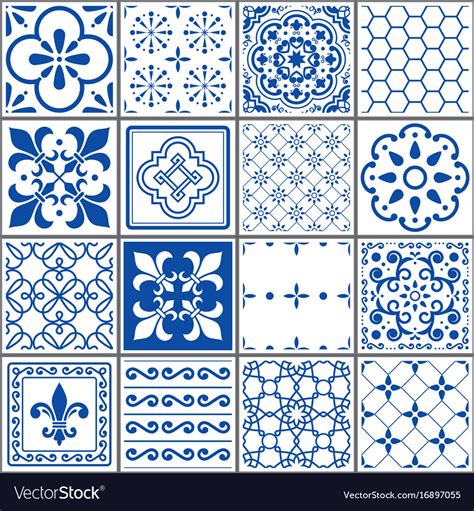 Portuguese Tiles Pattern Lisbon Indigo Design Vector Image