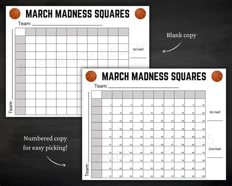 March Madness Squares Printable March Madness Game Ncaa Etsy