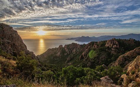 Download Wallpapers Corsica Island Sea Sunset Mountains Coast