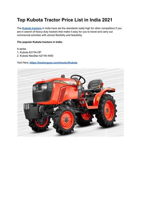 Ppt Top Kubota Tractor Price List In India 2021 Powerpoint