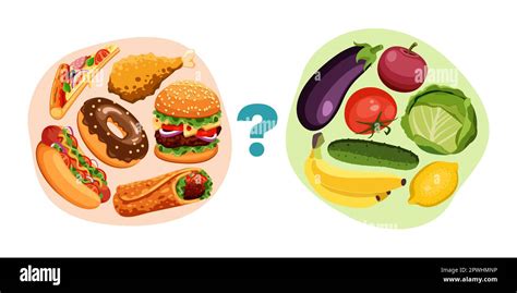 Healthy And Unhealthy Food Vector Illustrations Set Stock Vector Image