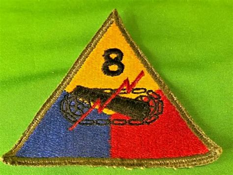 Original Us Army Ww2 Patch 8th Armored Division Green Back Triangle Wa1