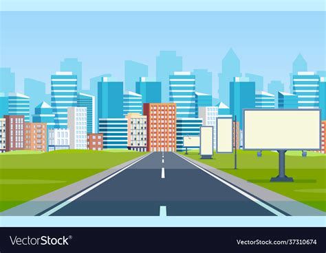 Road Way To City Buildings On Horizon Royalty Free Vector