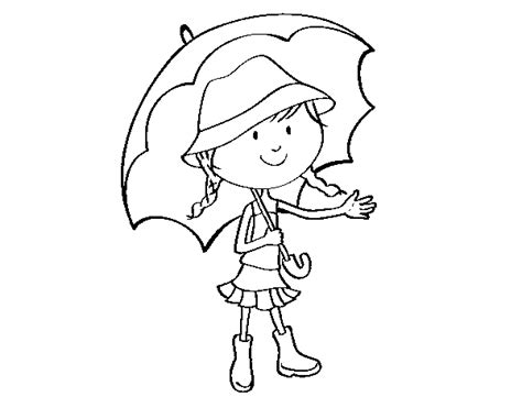 Girl With Umbrella Coloring Page