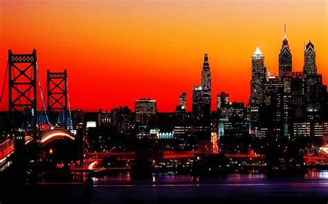 Philadelphia City Night Skyline Wallpaper For Widescreen Desktop Pc