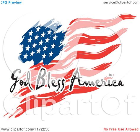 Clipart Of A Waving American Flag And God Bless America