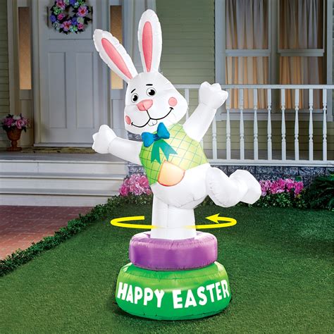 Rotating White Inflatable Easter Bunny Yard Decoration Collections Etc
