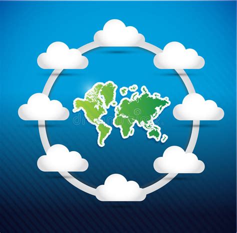 World Map Cloud Computing Network Diagram Stock Illustration