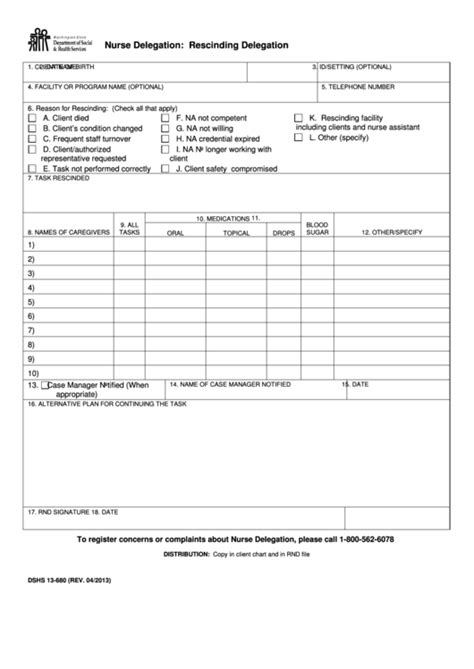 Nurse Delegation Rescinding Delegation Form Printable Pdf Download