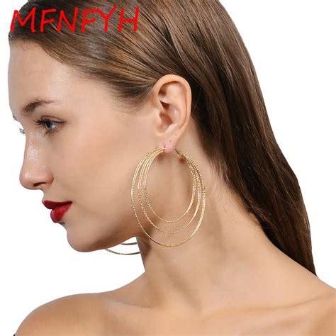 Mfnfyh Punk Rock Three Small Big Round Hoop Earrings For Women Metal Gold Silver Circle Ear